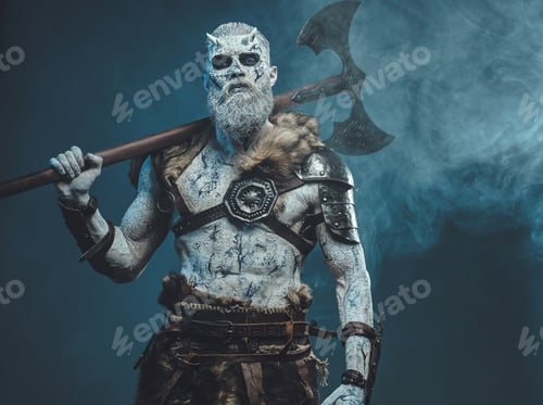 Preview: Ghostly chief with huge axe and white skin in smokey background