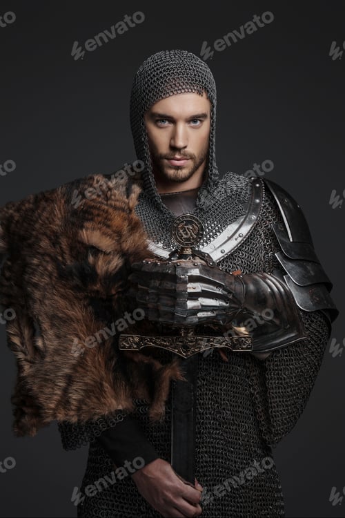 Preview: Portrait of a handsome king in heavy armor