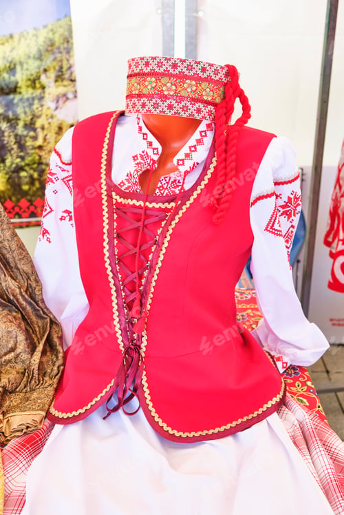 Preview: Stylized Belarusian national female costume on mannequin.