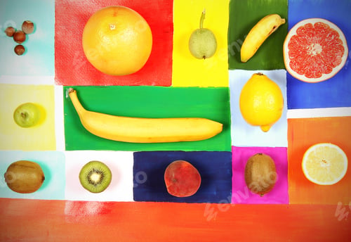 Preview: Fruits Lie On Bright Colorful Background
