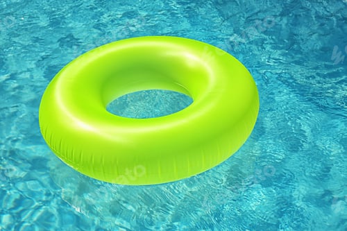 Preview: Bright inflatable ring floating in swimming pool on sunny day
