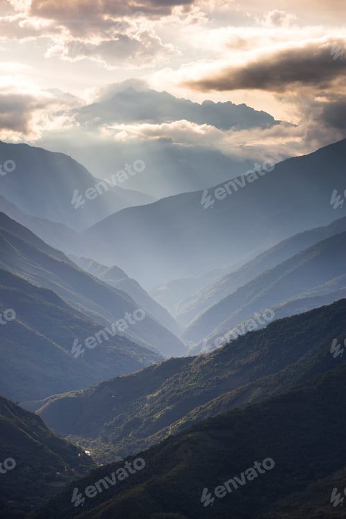 Preview: Coroico Valley at sunset, typical mountainous Bolivian landscape, La Paz Department, Bolivia, South