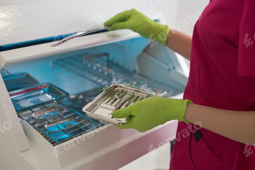 Preview: dentist hands holding dental instruments
