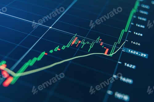 Preview: Graph of digital money price movements represented with green and red candlesticks