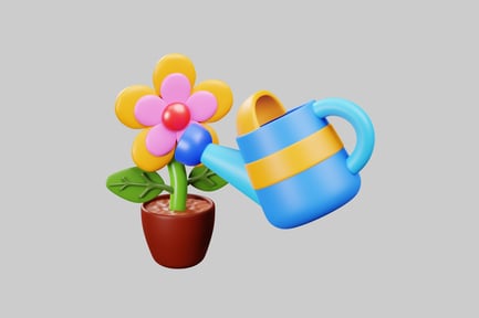 Preview: Watering flower, pot, and can