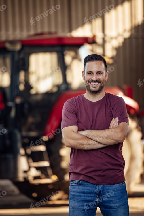 Preview: Adult man, getting ready to drive a tractor.