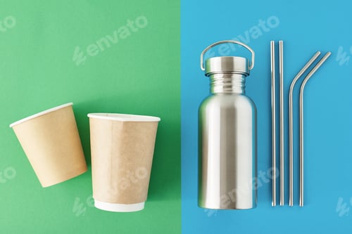 Preview: Reusable plastic free items on a colorful blue and green background