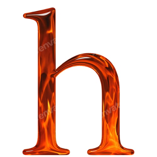 Preview: Lowercase letter h - the extruded of glass with pattern flame, isolated on white background