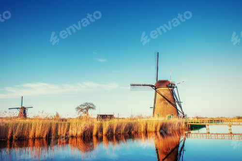 Preview: Traditional Dutch windmills from the channel Rotterdam. Holland