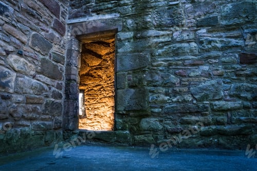 Preview: Lighted dorway to the medieval castle