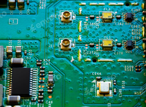Preview: Close up of components and microchips on PC circuit board