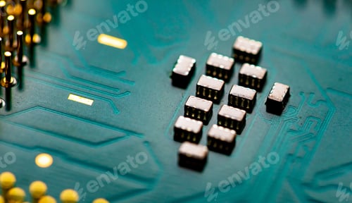 Preview: Close up of microchips and pins on Main CPU PC processor circuit