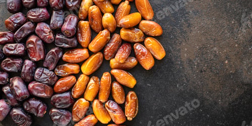 Preview: Date Fruit Sweet Dried Fruit Healthy Tasty Snack Meal Diet Top View Copy Space Food Background