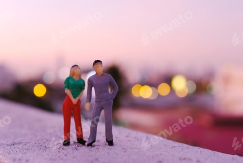 Preview: miniature couple looking at the sunset