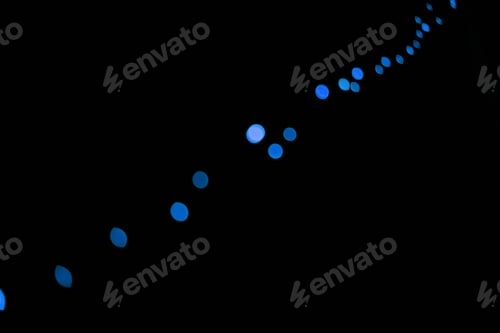 Preview: Bokeh, neon blue dots on black background and lights with pattern, texture and mockup with cosmic a