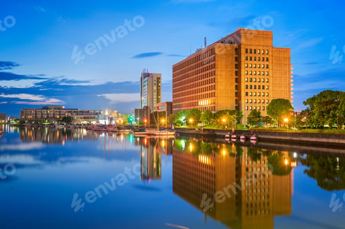 Preview: Tokushima, Japan downtown cityscape on the Shinmachi River