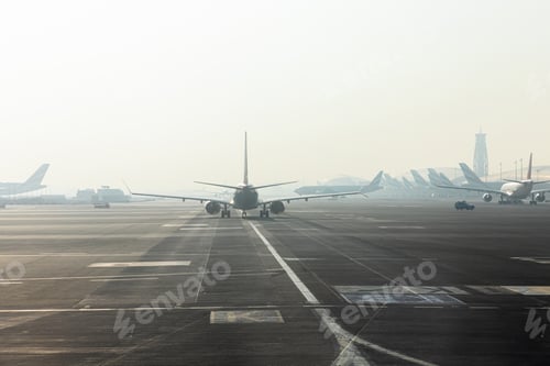 Preview: Airplane on the runway during during non-flying weather