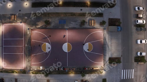 Preview: Top view of modern grounds of residential complex. Stock footage. Luxurious courtyard of modern