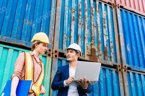 Preview: factory man and woman working at warehouse construction site