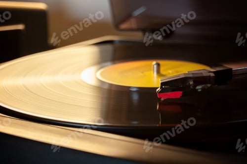 Preview: Turntable plays a vinyl record with a blurred background