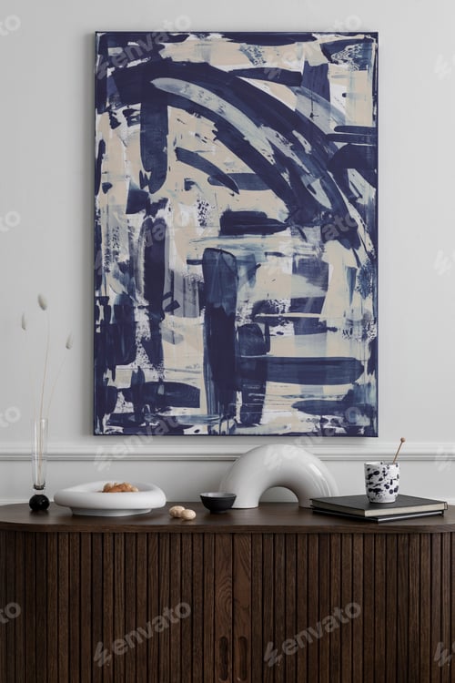 Preview: Modern composition of living room interior with rug and personal accessories. Home decor. Template.