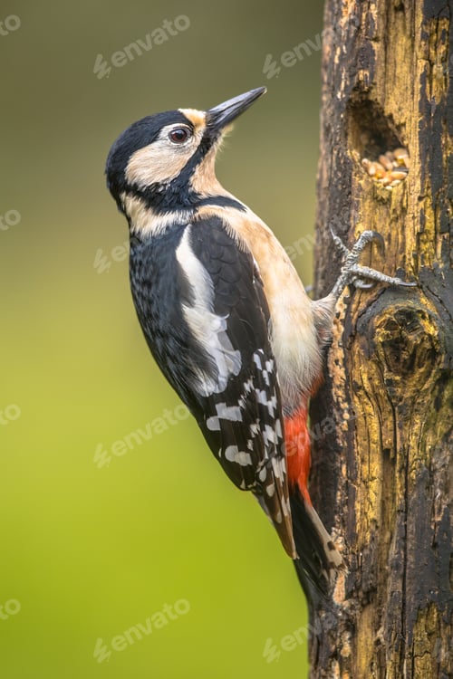 Preview: Great spotted woodpecker in portrait