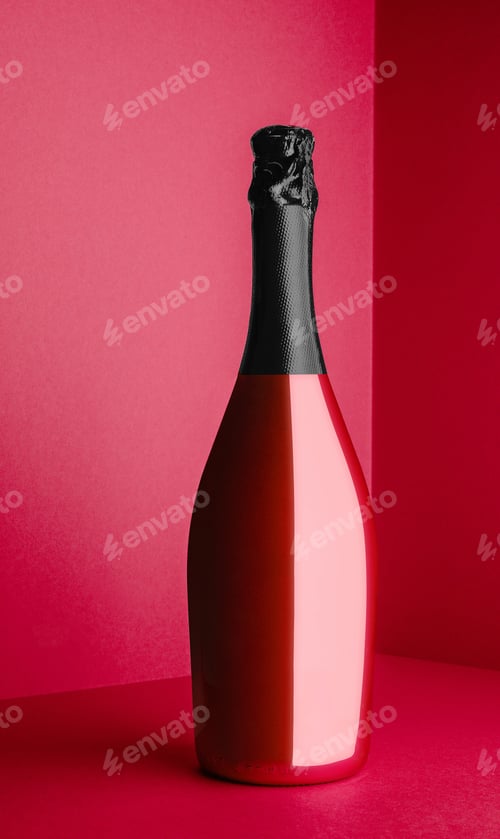 Elegant Wine Bottle on a Red Background