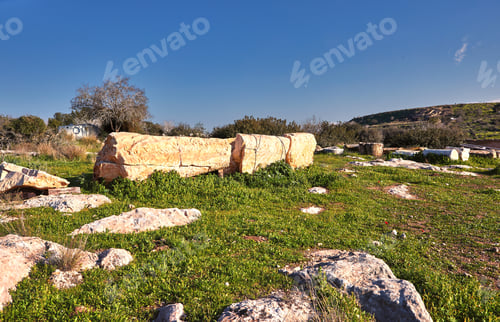 Preview: View on green biblical landscape and Archaeological Ruins Beit Guvrin Maresha during winter time