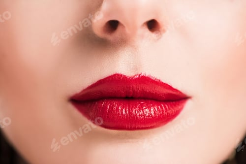 Preview: cropped image of woman with red lips and clean skin