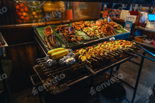 Preview: BBQ and grilled food at night at Walking Street