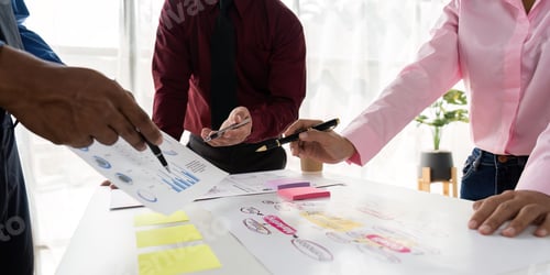 Preview: business adviser meeting to analyze and discuss the situation on the financial report in the