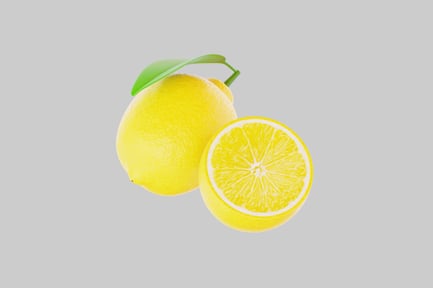 Vista previa: Limones de color amarillo brillante con hojas y rodajas