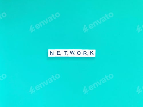 Preview: Network. Scrabble. Turquoise color.