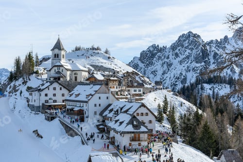 Preview: Beautiful mountaintop village of Monte Lussari near Tarvisio in Julian alps in Italy