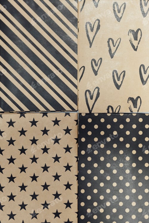 Preview: Different sorts of gift wrapping paper. Holidays background for Christmas