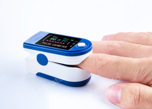 Preview: Person using pulse oximeter device on finger, healthcare monitoring concept
