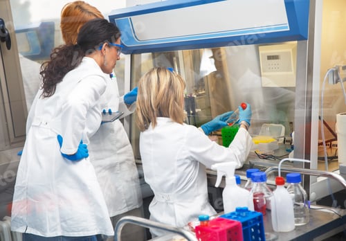 Preview: Photo of real female scientists researching in laboratory.