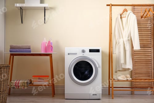 Preview: Laundry room interior with modern washing machine