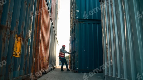 Preview: Worker safety vest hard hat shipping container logistics transportation outdoor warehouse