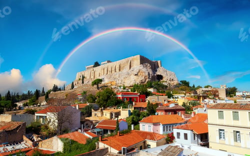 Preview: Acropolis and Cityscape in a Historic City with Mountain. Areopagus Hill, Athens, Greece.