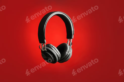 Preview: Stylish headphones with pads on color background