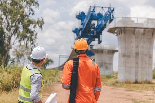 Preview: Surveyor engineer worker making measuring with theodolite tool equipment at construction site.