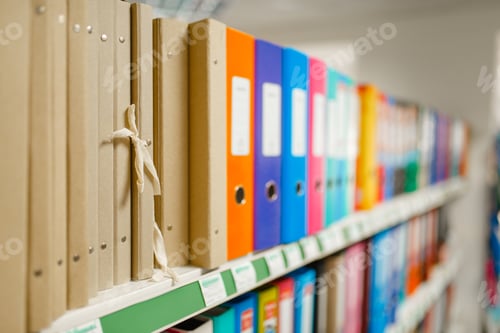 Preview: Shelf with folders in stationery store, nobody