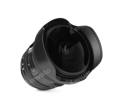 Preview: Camera's lens isolated on white. Photography equipment