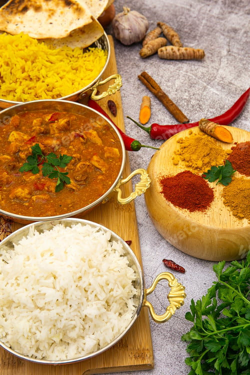 Preview: Indian food. Indian food. Chicken curry in tomato sauce