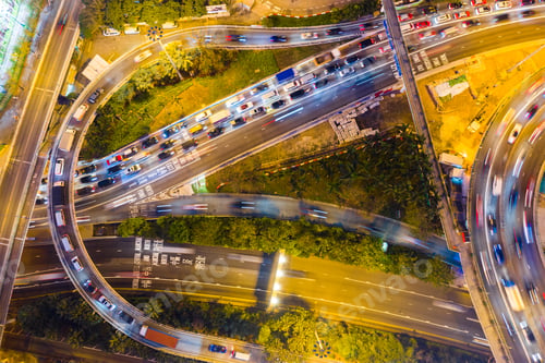 Preview: Causeway Bay, Hong Kong 22 February 2019: Top down view of Hong Kong traffic at night