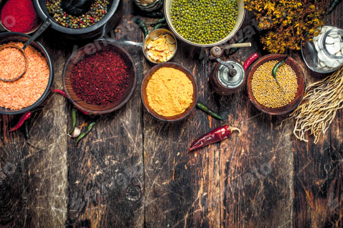 Preview: Spices and Lentils on Rustic Wooden Table