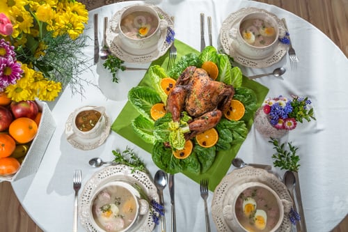 Preview: Roasted turkey with oranges served on lettuce served with soup