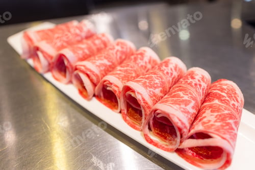 Preview: Fresh raw beef in hot pot restaurant