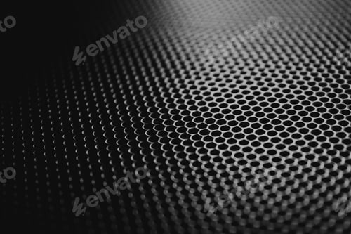 Preview: Closeup shot of a black dark metal mesh surface, horizontal background